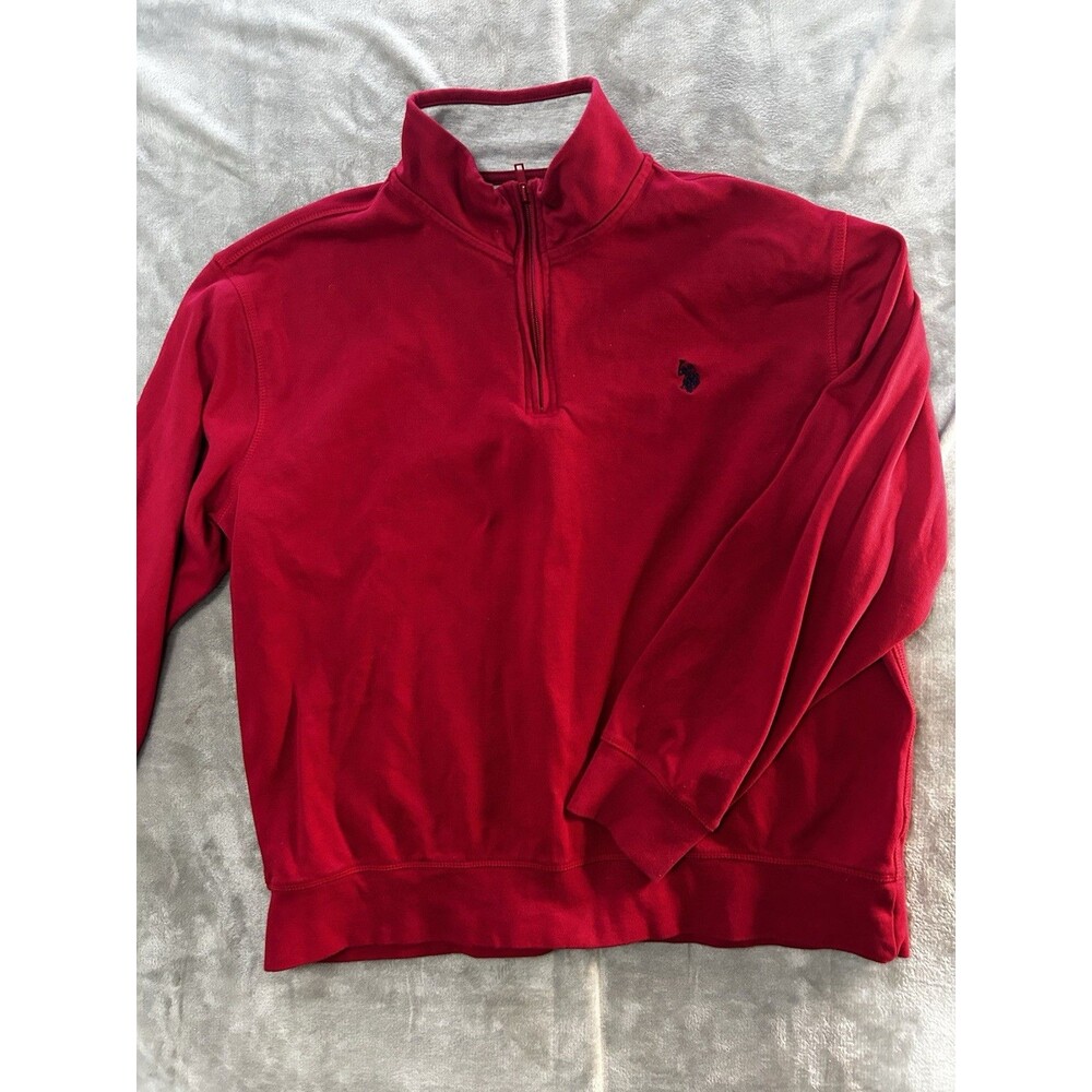 U.S. Polo Assn Quarter Zip Pullover Mens XL Red Fleece Sweatshirt Casual